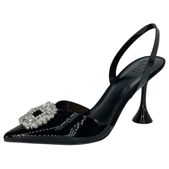 International Concepts Scienna Black Vinyl Rhinestone Womens Heels Size 8M - Picture 2 of 11